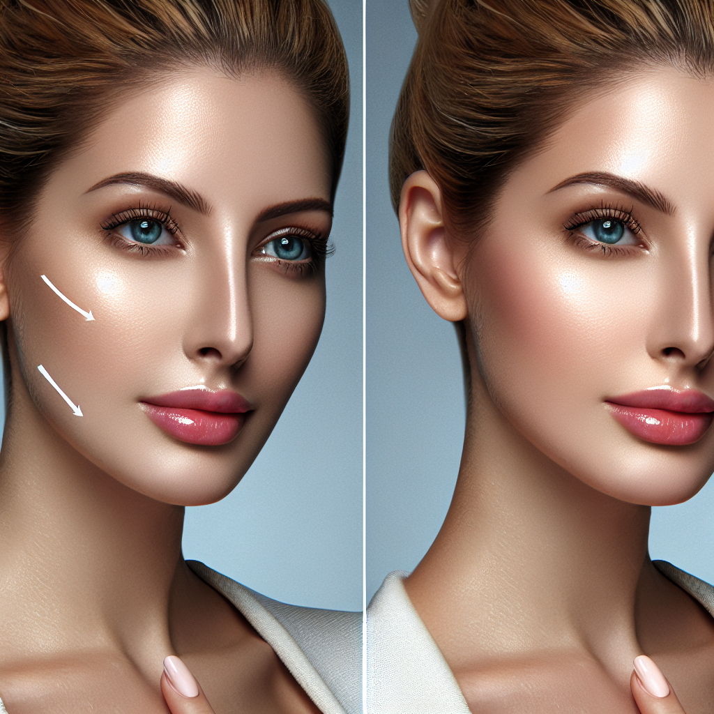 A vibrant image showcasing before and after results of Endolift treatment on a woman's face, highlighting improved skin elasticity and youthful appearance