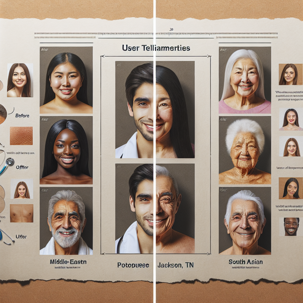 A split image showing user testimonials and before-and-after photos from Endolift and other treatments in Jackson TN