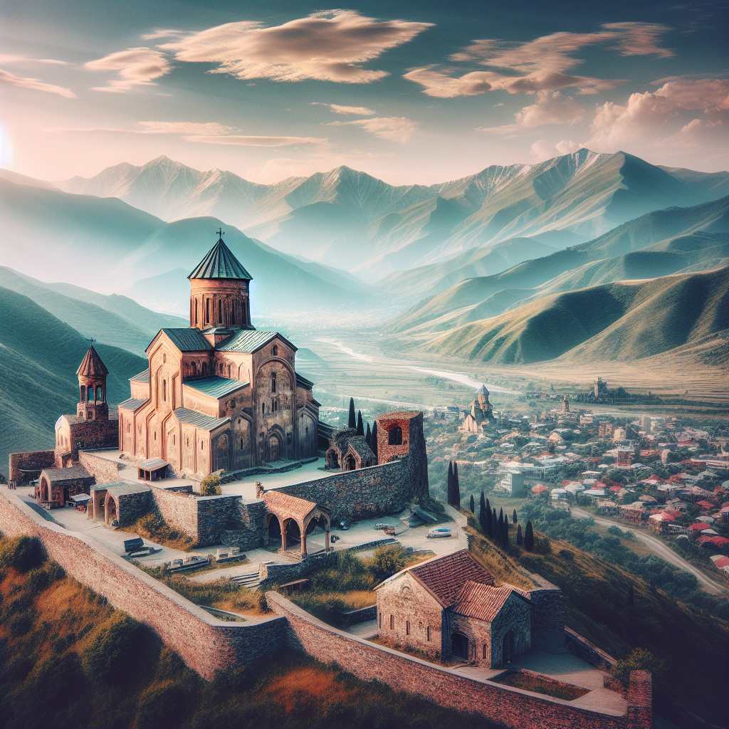 Top 10 Reasons to Choose Georgia Package Tours 5 A panoramic view of Jvari Monastery overlooking Mtskheta with mountains in the background