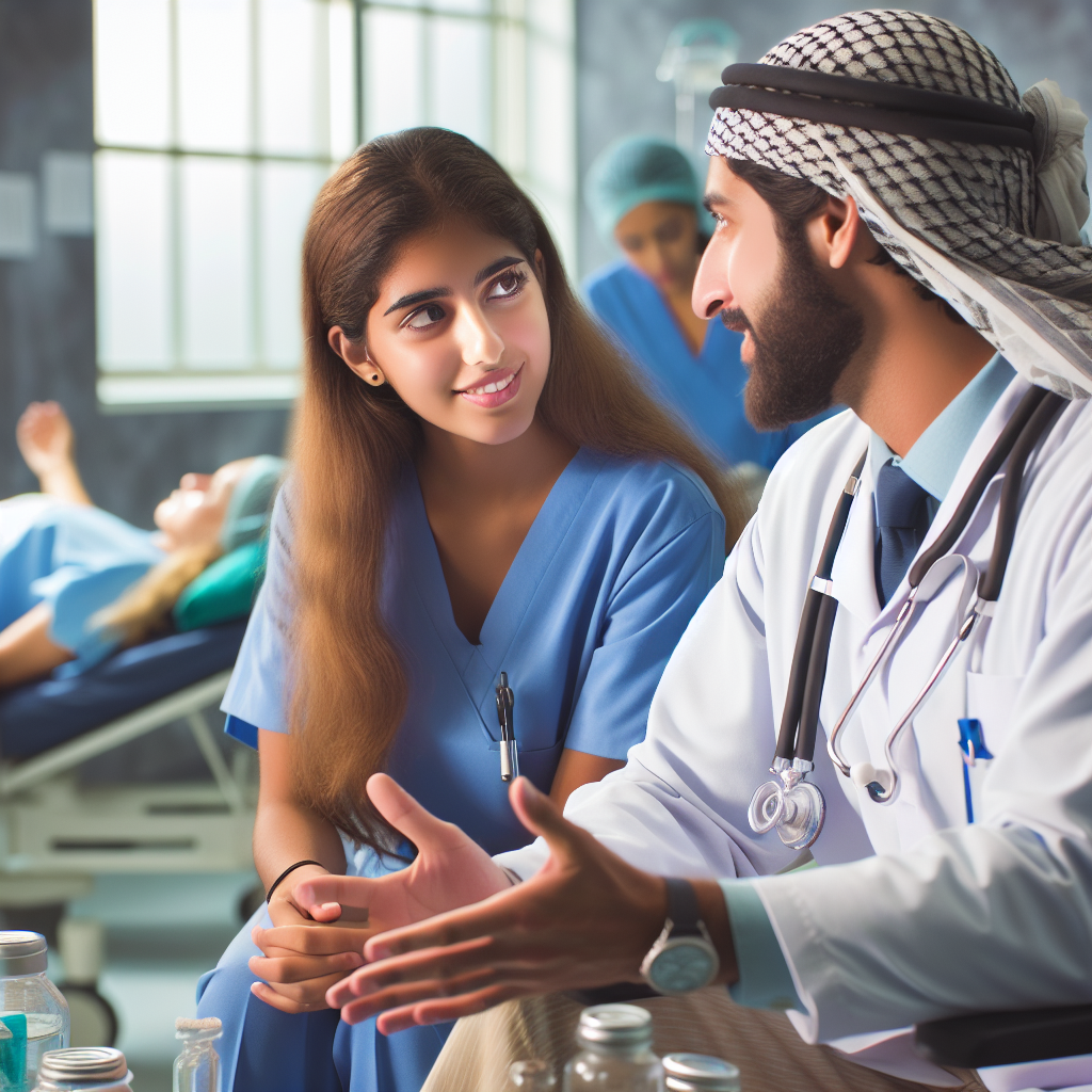 A nurse practitioner student interacting with a local healthcare mentor in a clinical setting