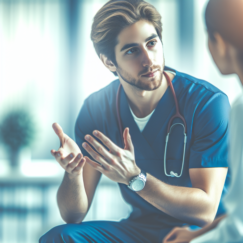 A nurse practitioner student discussing clinical experiences with their mentor in a healthcare setting