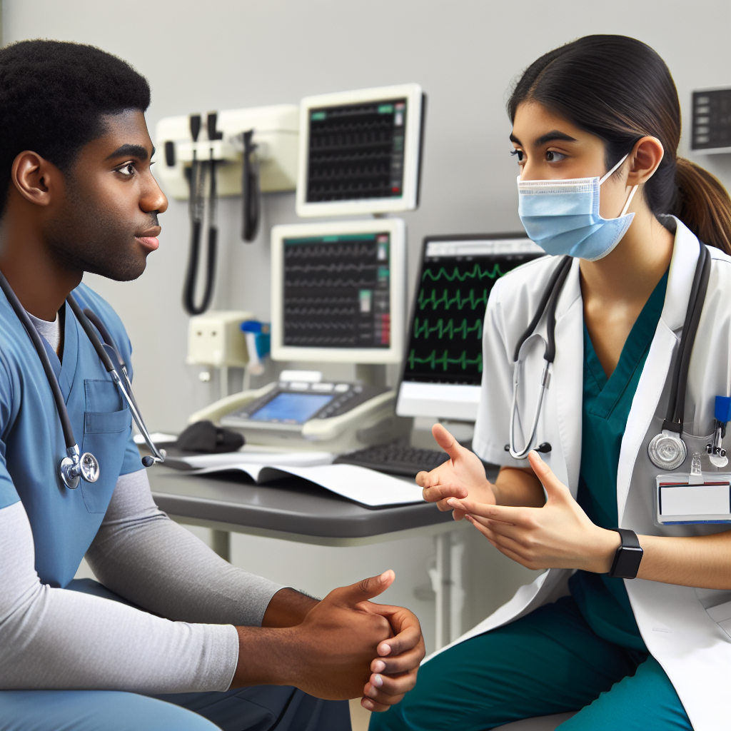 A nursing student interacting with a healthcare preceptor in a clinical setting