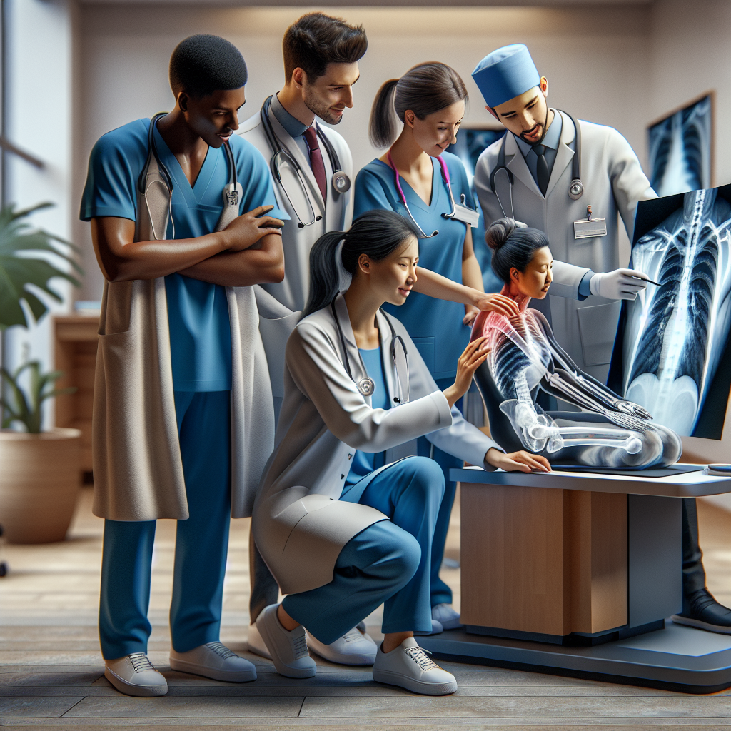 A diverse group of healthcare professionals mentoring students in a clinical setting