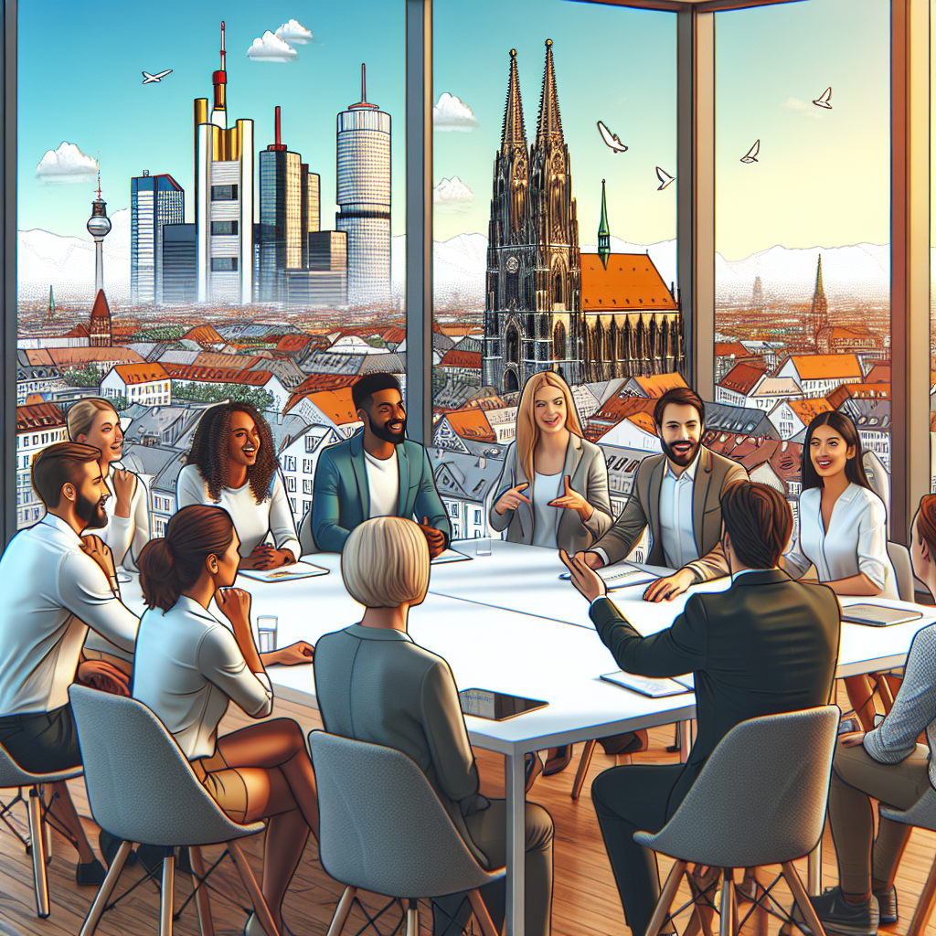 A vibrant coaching session in Munich with diverse participants discussing career planning and personal development