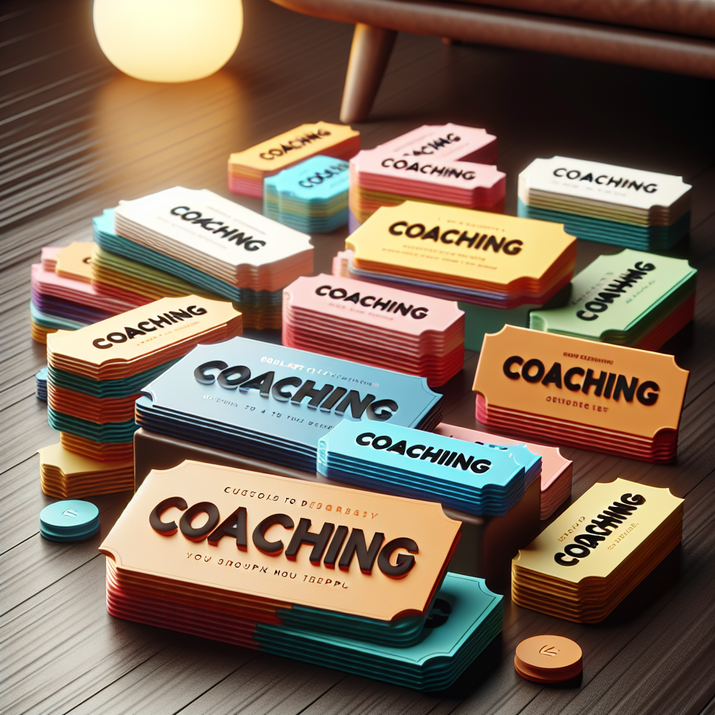 A colorful array of coaching vouchers displayed creatively on a table