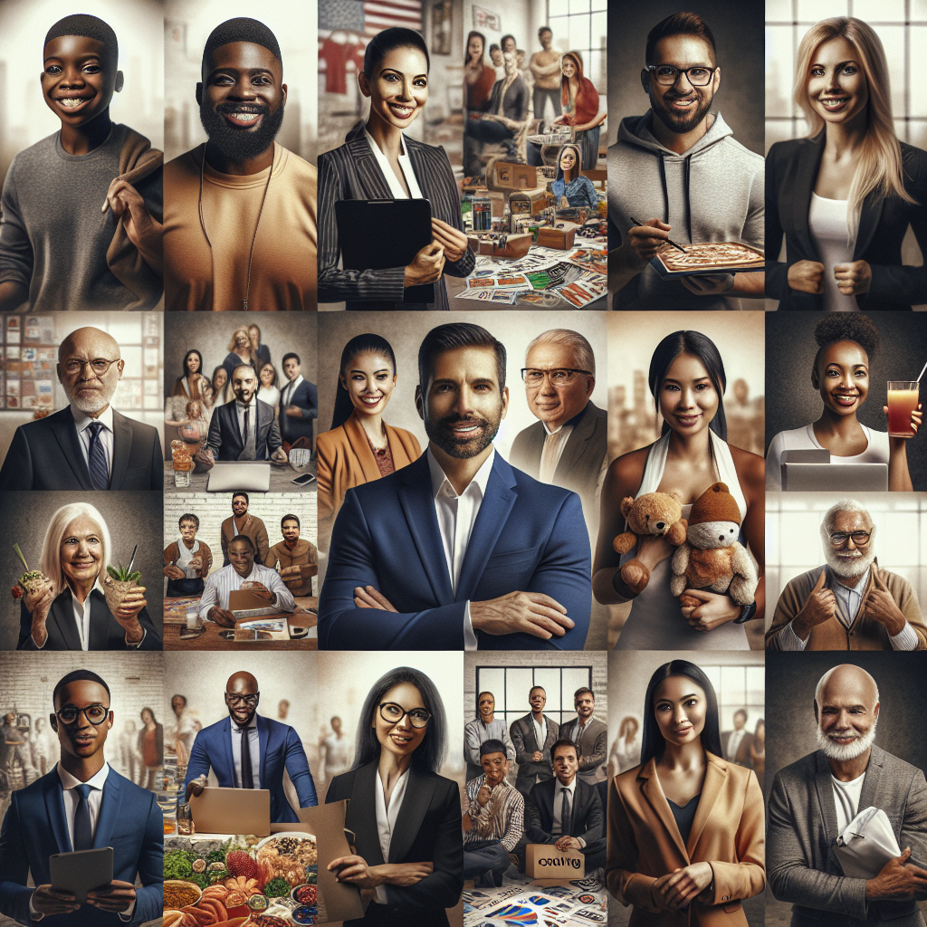 A collage of successful entrepreneurs with their businesses inspired by coaching support