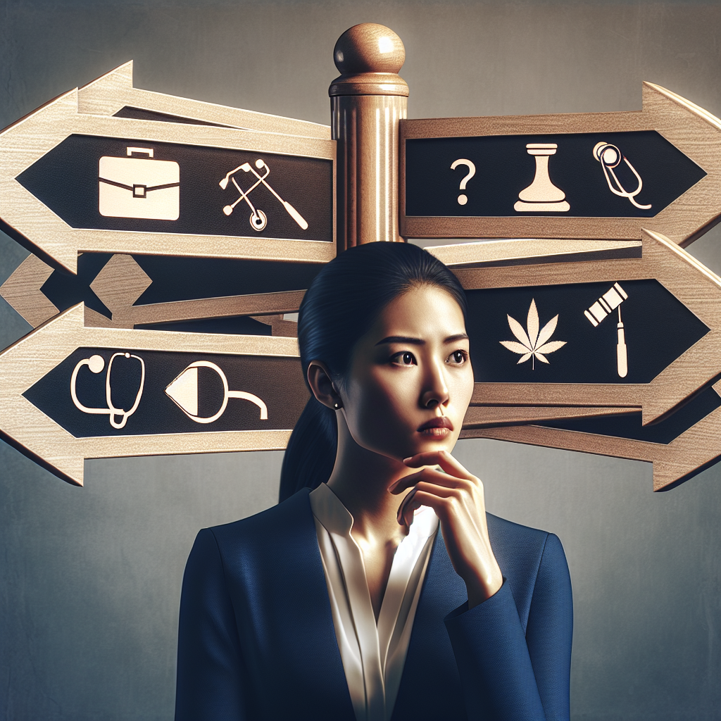 A person standing at a crossroads with signs pointing to different career paths