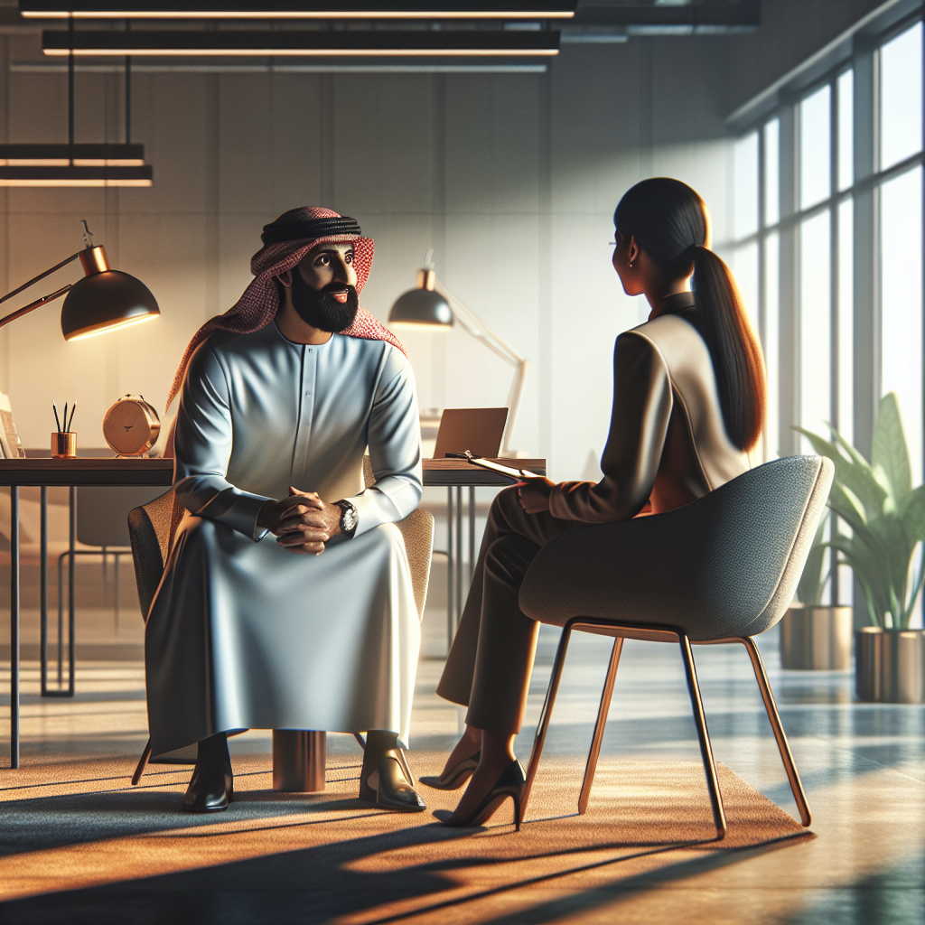 A person sitting in a modern office with a career coach discussing career options and strategies