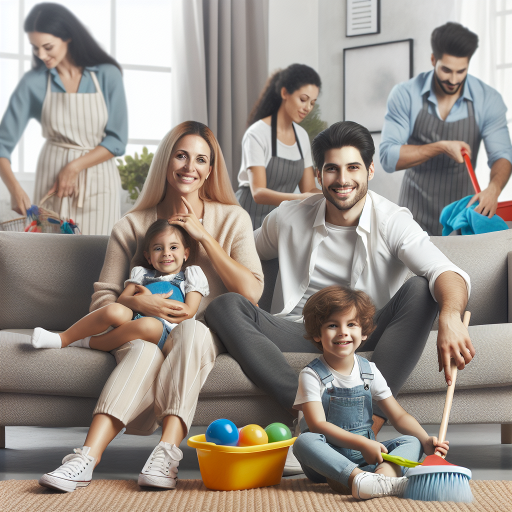 A busy family enjoying their weekend while professionals clean their home