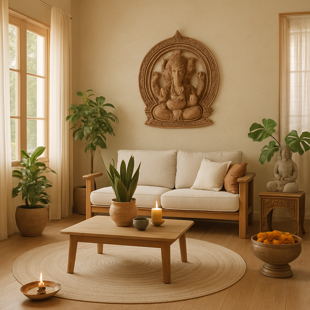 A serene home environment showcasing Vastu principles with harmonious decor and natural elements