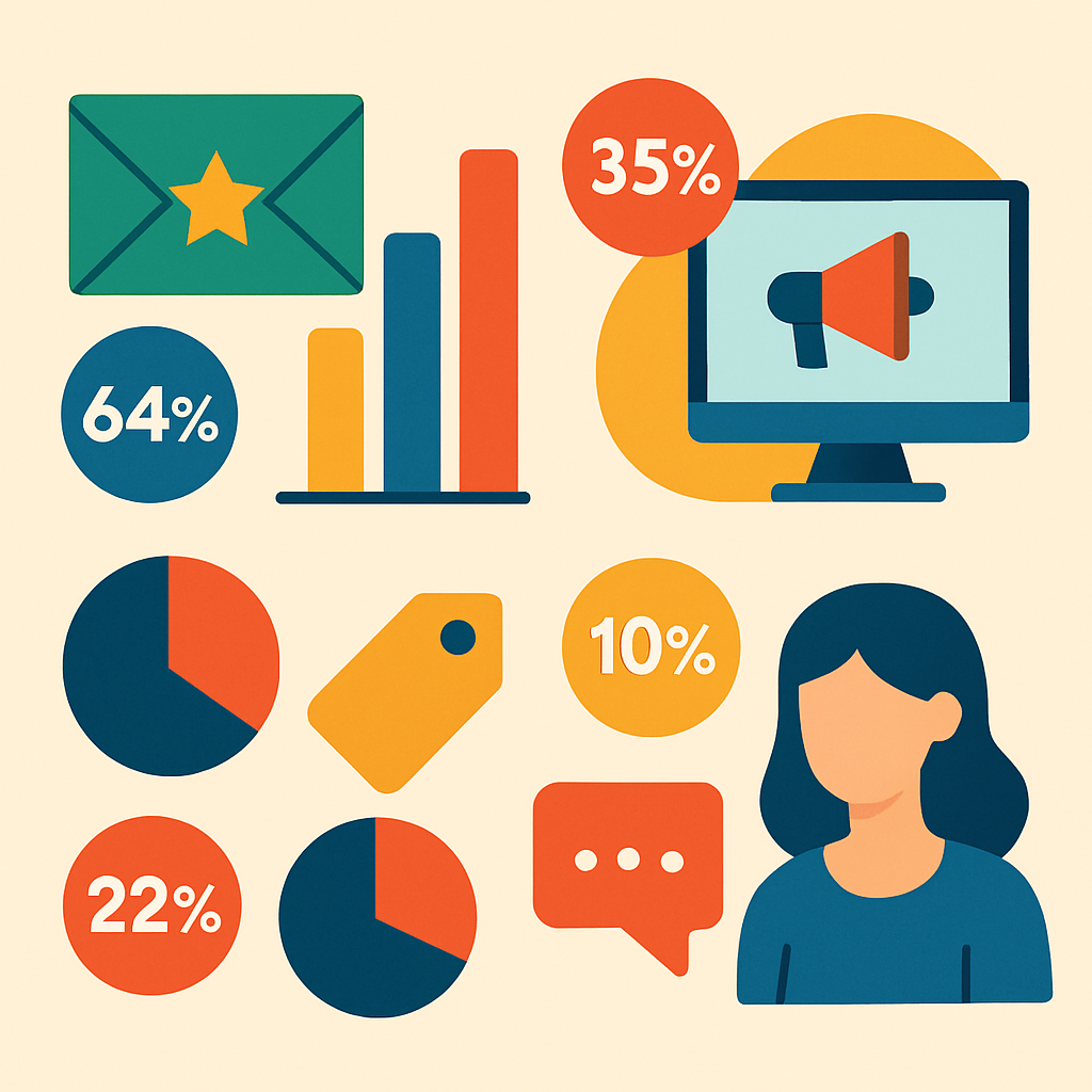 A colorful infographic showing statistics about consumer preferences in promotional emails