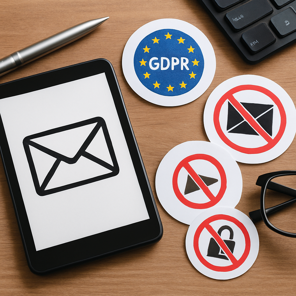 A visual representation showing key regulations in email marketing like GDPR and CAN-SPAM with icons