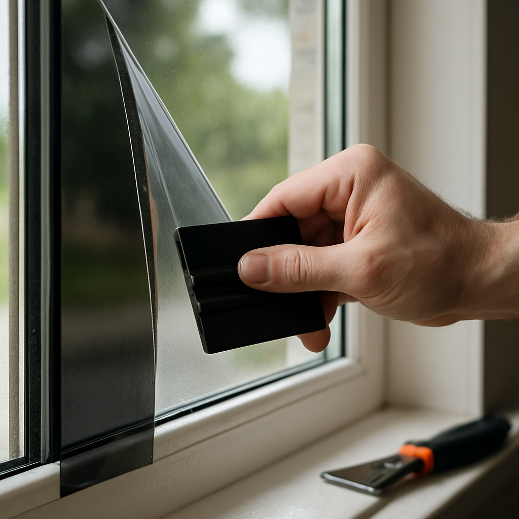 Close up photo realistic image of a residential window being fitted with spectrally selective window