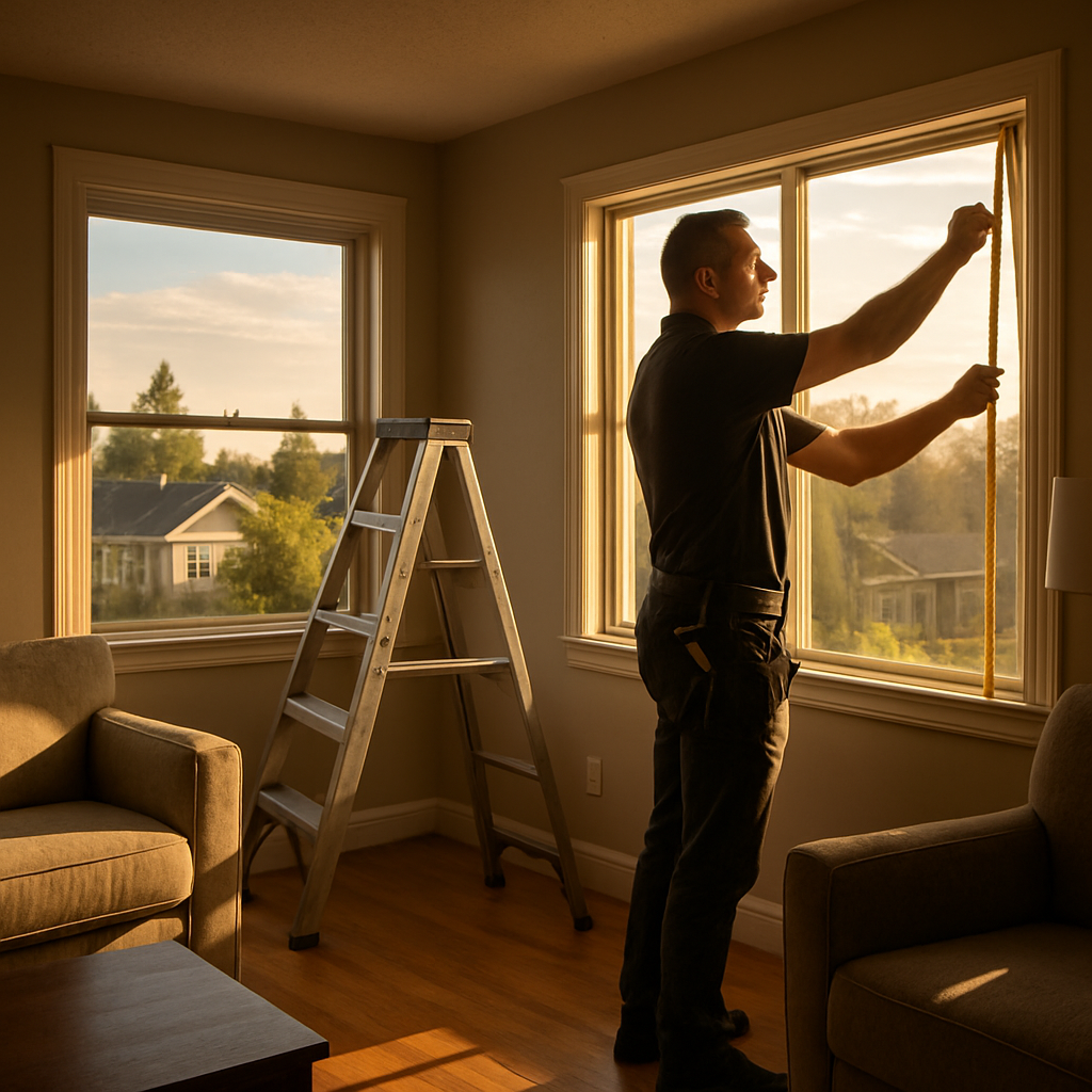 Photorealistic photo of a west-facing living room in a Portland home at late afternoon showing stron
