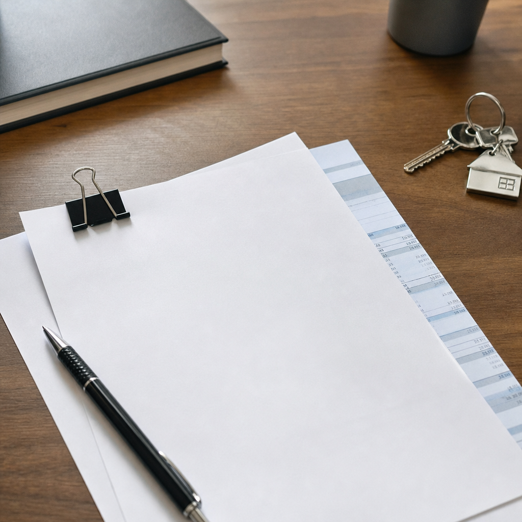 Photo realistic image of a lender commitment letter and a recent bank statement clipped together on