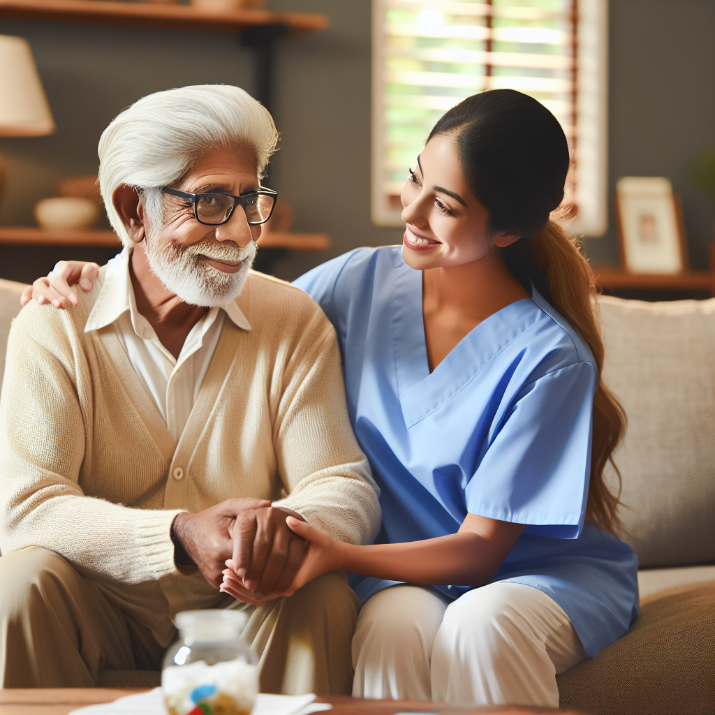 A warm and inviting home setting where an elderly person receives non-medical home health care from a friendly caregiver