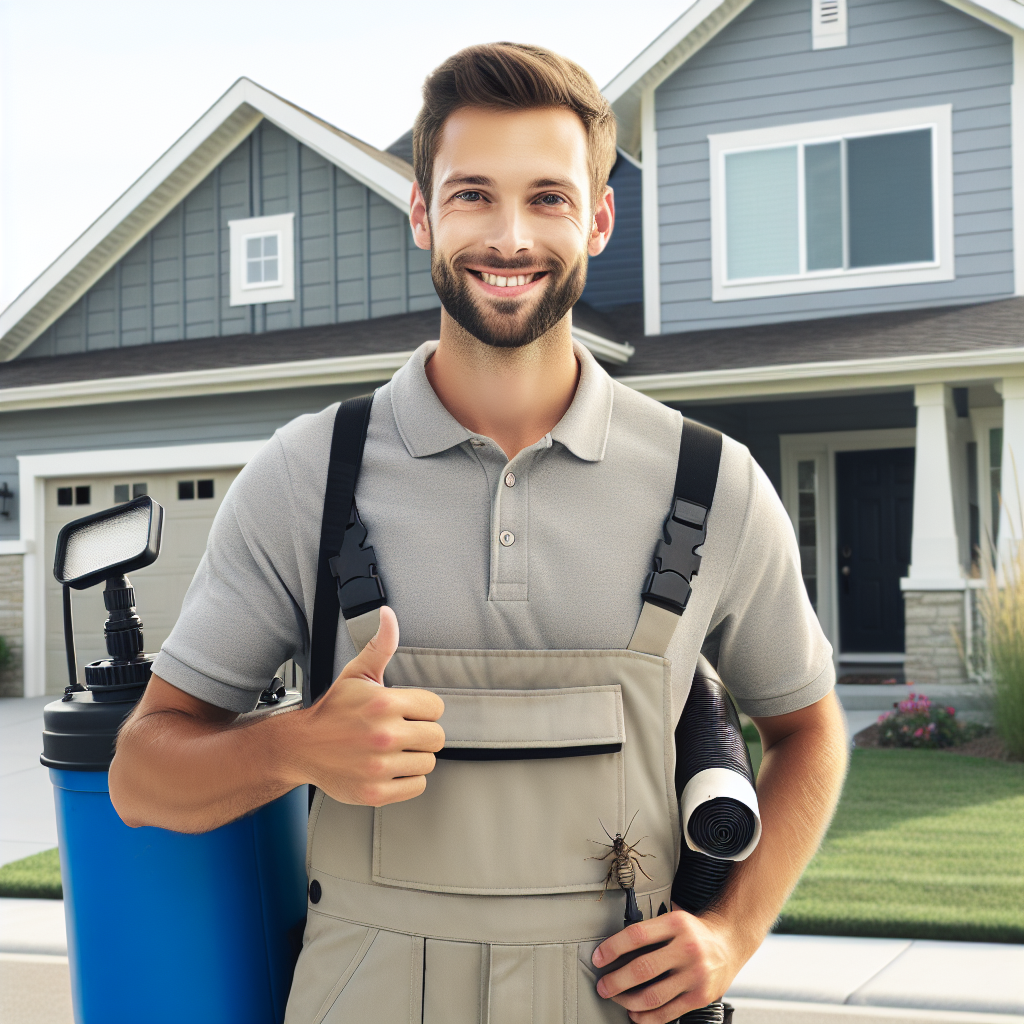 A friendly exterminator inspecting a home for pests in Indianapolis