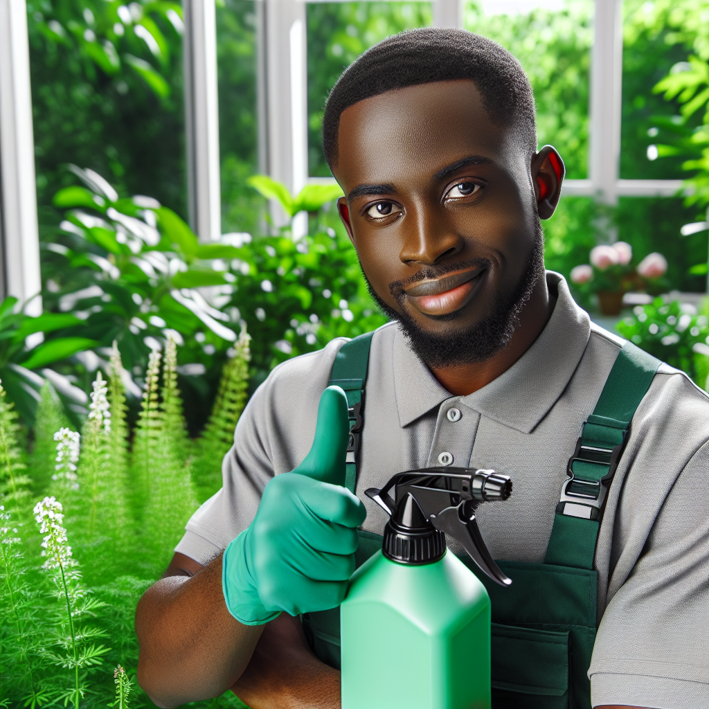 A friendly pest control expert applying eco-friendly tick treatment in a backyard