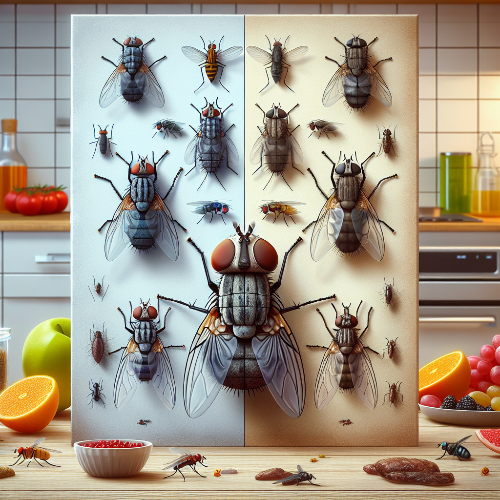 A side-by-side comparison of fruit flies and gnats in a kitchen setting