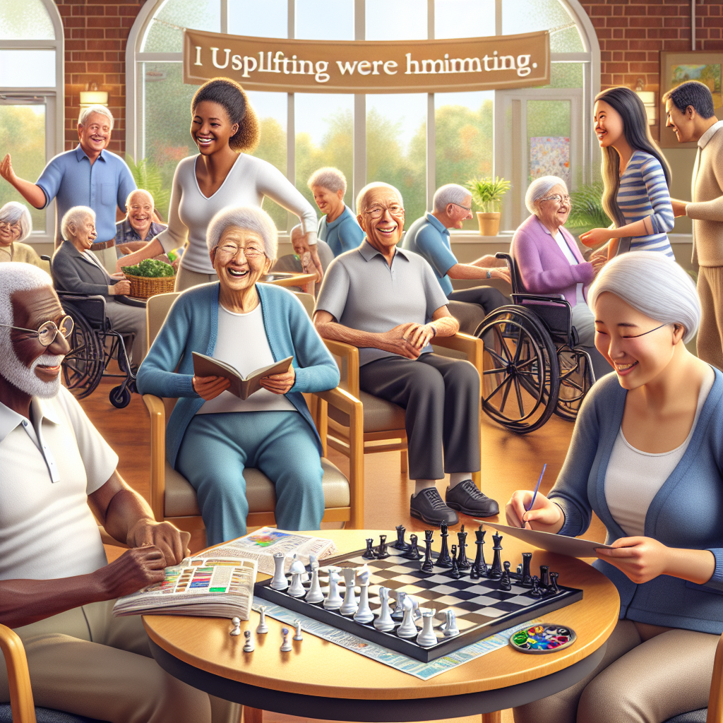 A warm and inviting assisted living facility with happy seniors engaging in activities