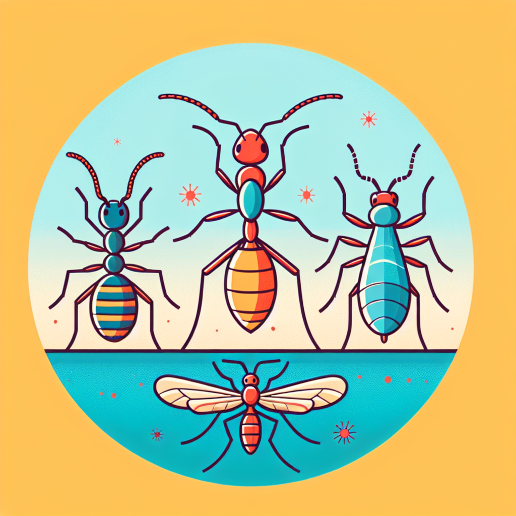 A vibrant illustration of common pests found in Mooresville, including ants, termites, and mosquitoes, depicted in a fun and engaging style