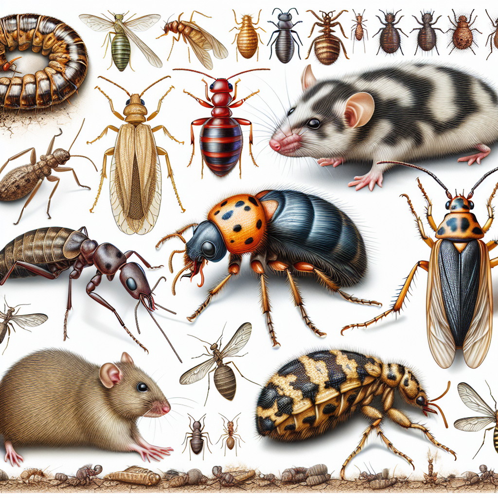 A collage of common pests found in Mooresville such as termites, bed bugs, rodents, ants and mosquitoes