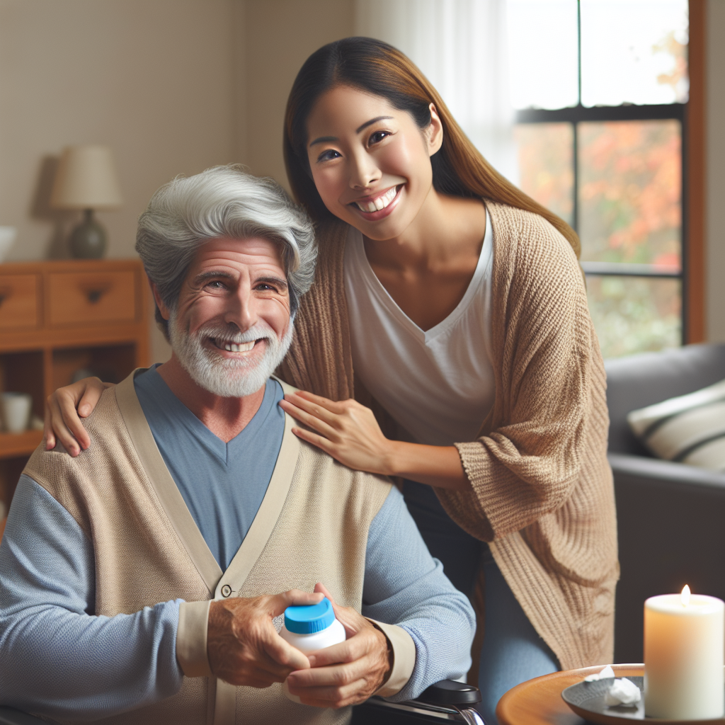 A warm and inviting scene showing an elderly person receiving non-medical home care from a friendly caregiver at home