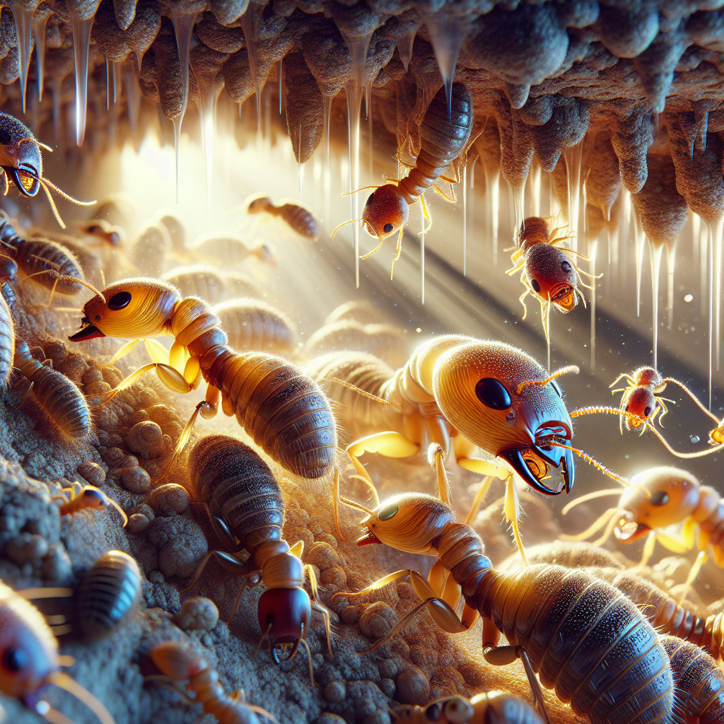 A close-up view of subterranean termites in their natural habitat
