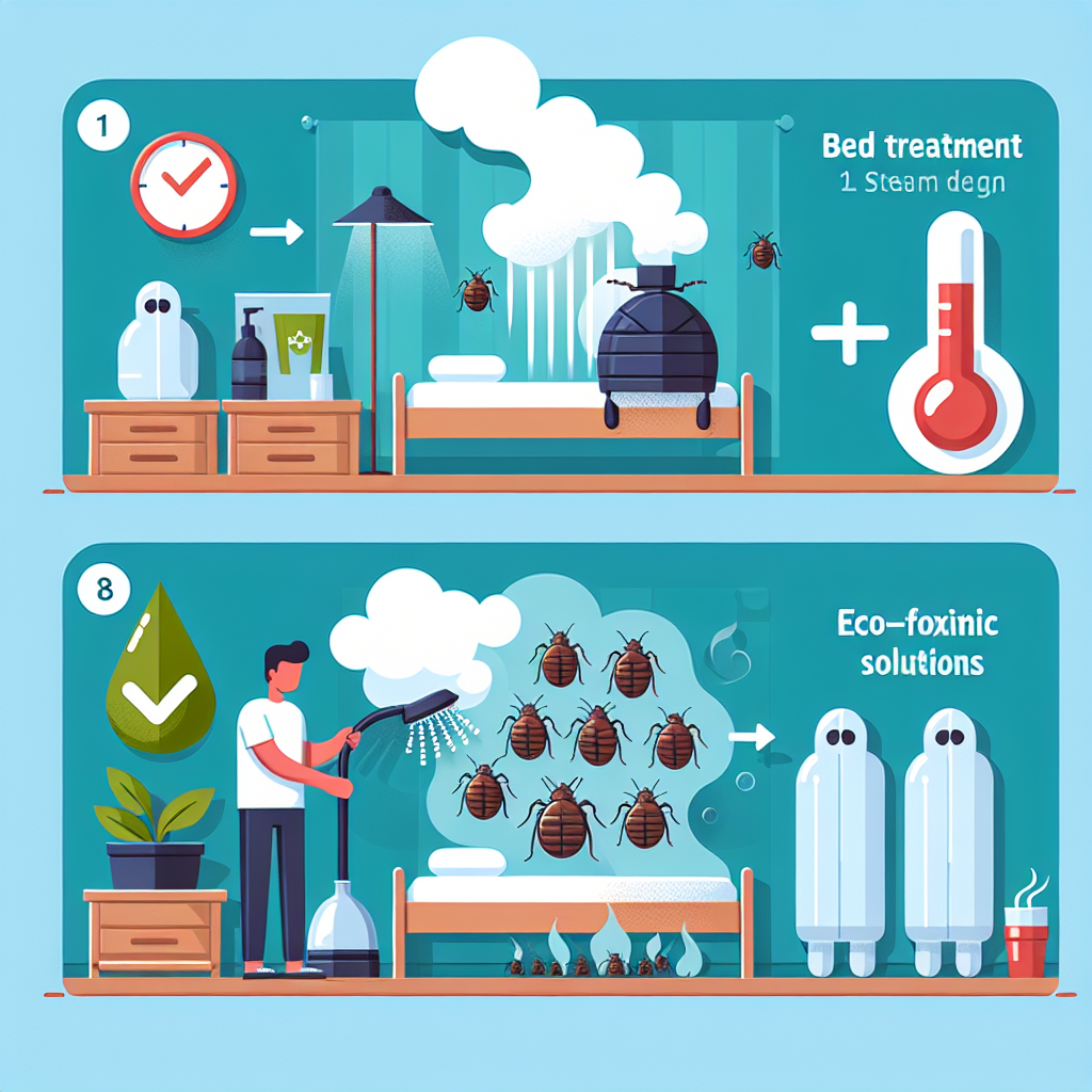 A visualization of different bed bug treatment methods including steam, heat treatment, and eco-friendly solutions