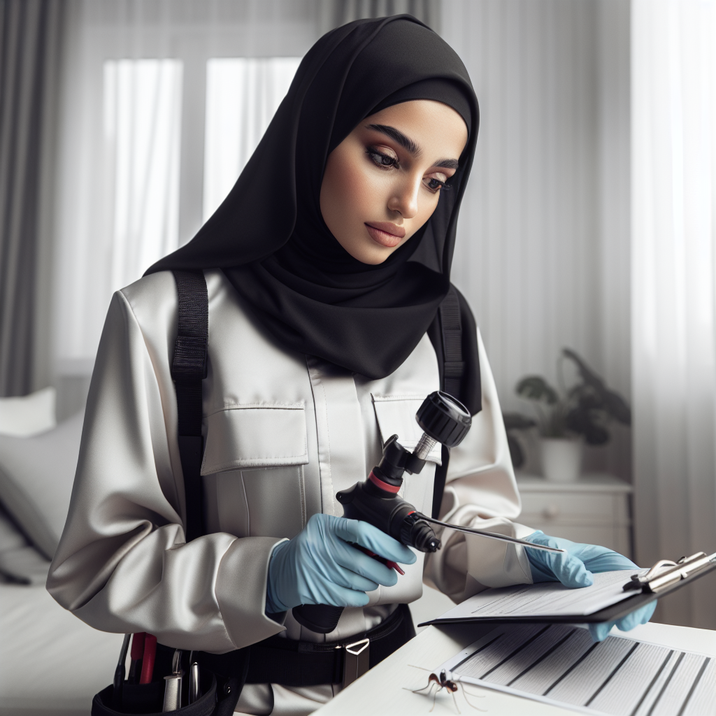 A professional pest inspector examining a home for ants with tools in hand