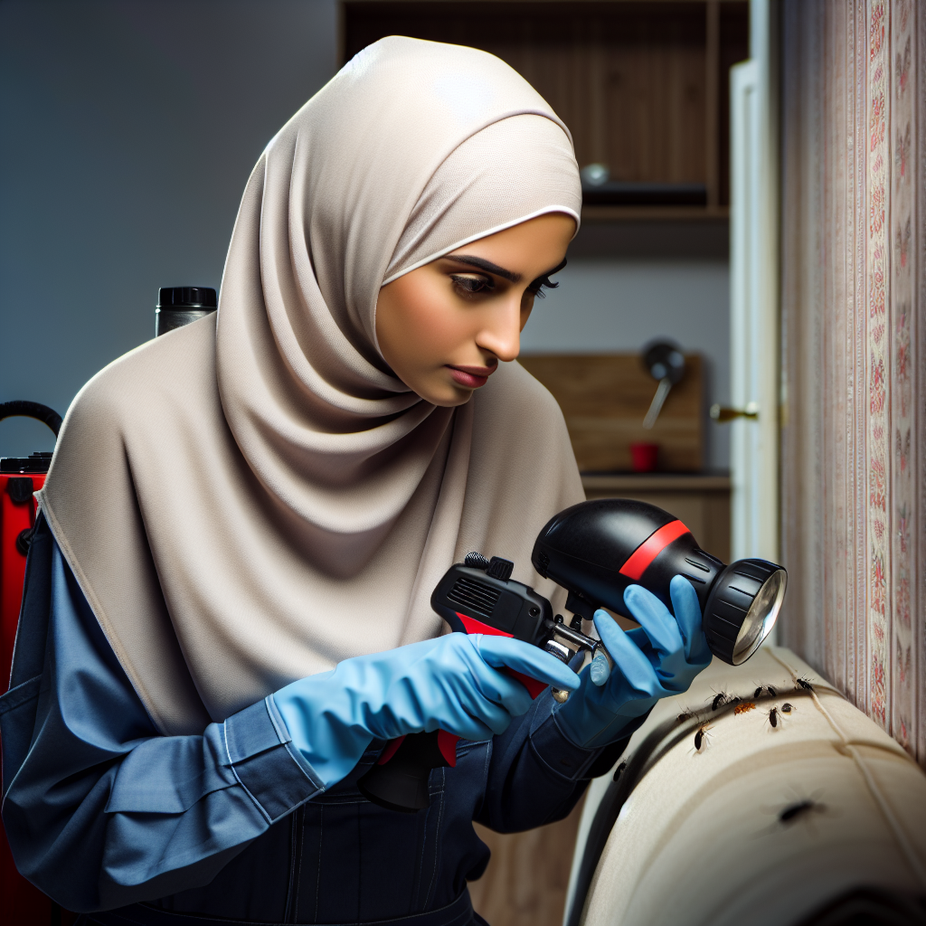 A professional pest control technician inspecting a residential home for pests