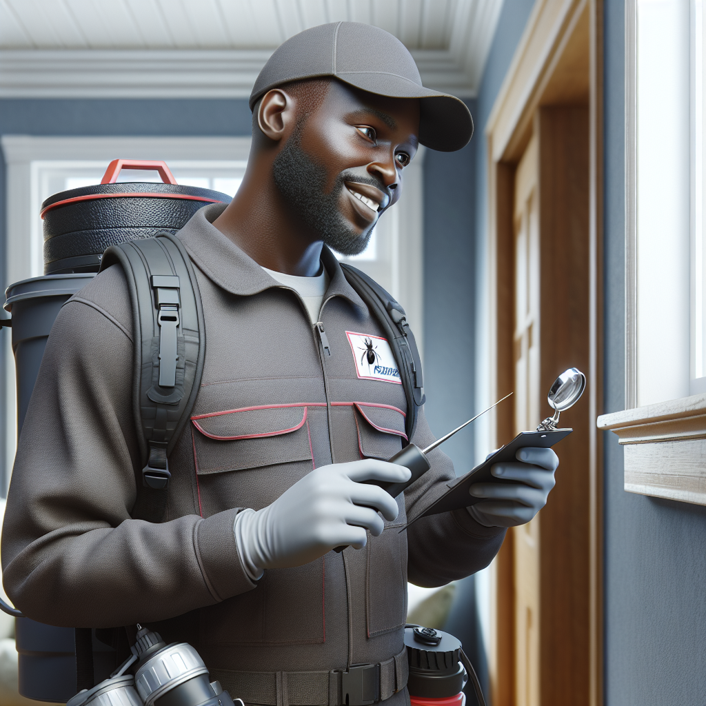 A friendly local pest control expert inspecting a home for pests