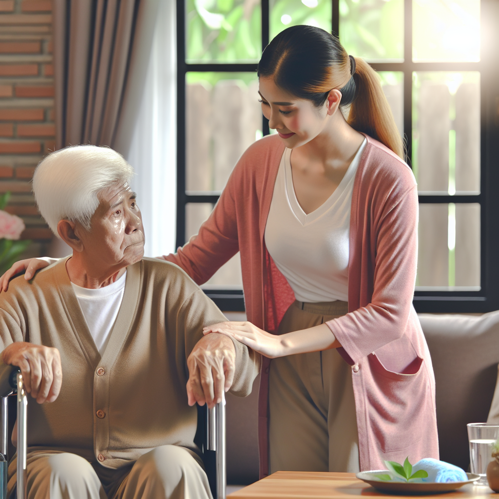 A caring non-medical caregiver assisting an elderly person at home, showcasing personalized home support