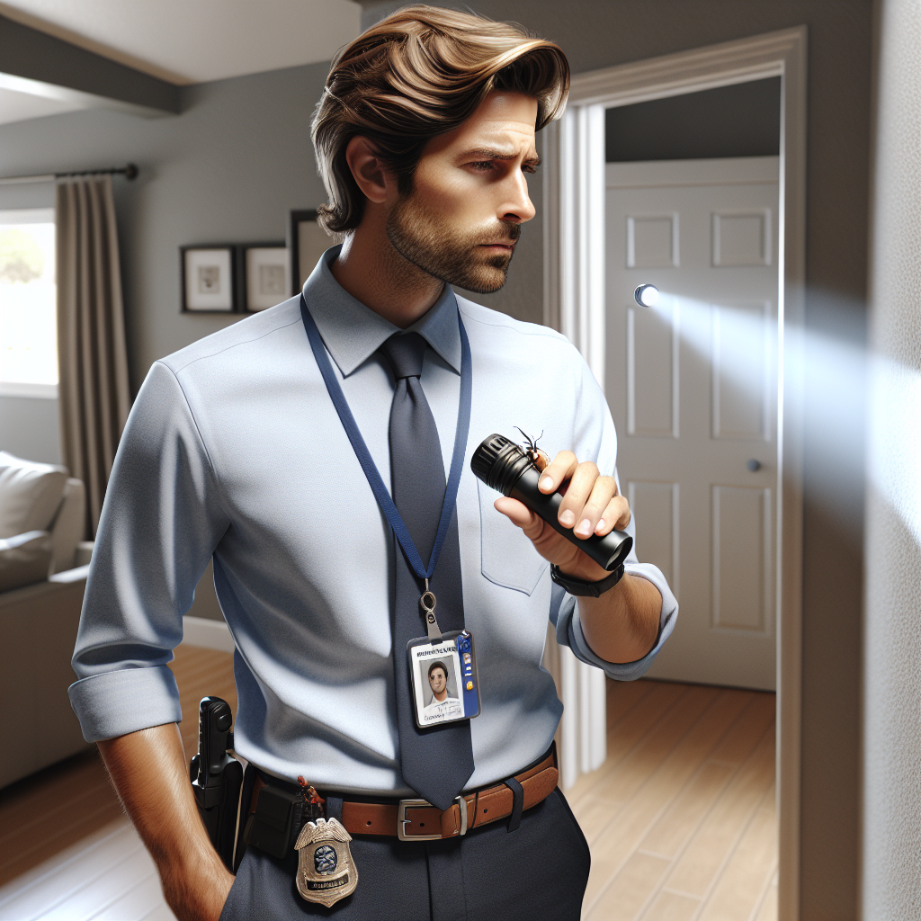 A friendly pest control technician inspecting a residential home for pests