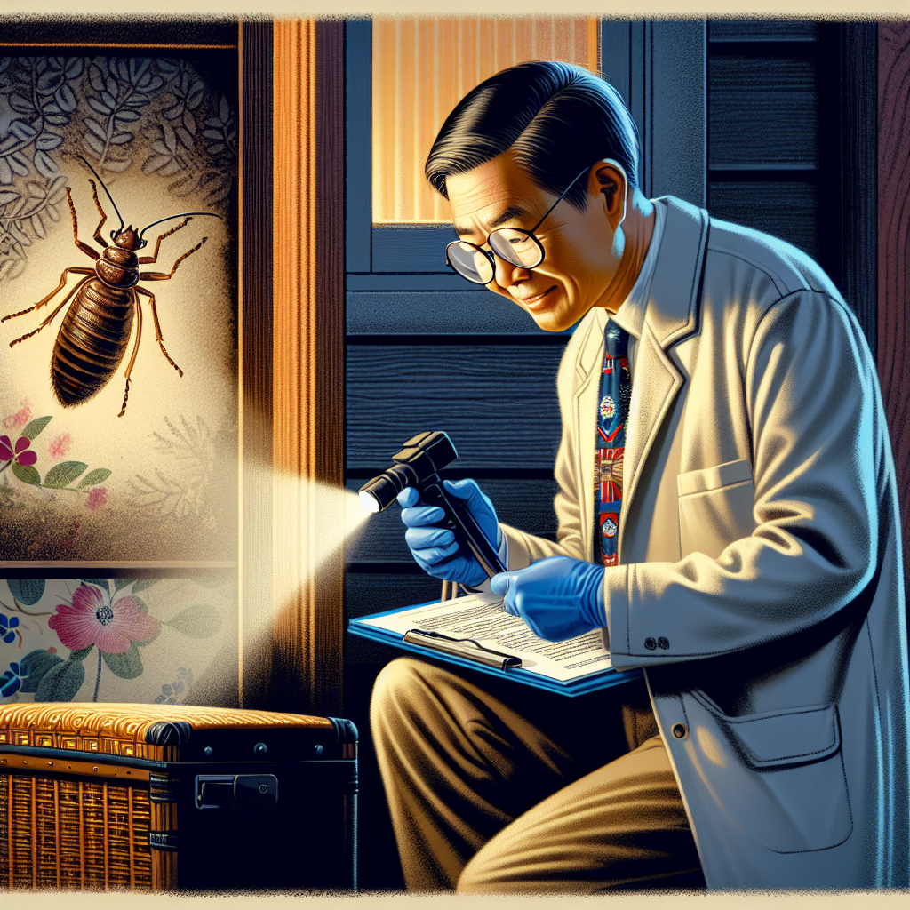 A friendly pest control expert inspecting a home for bed bugs