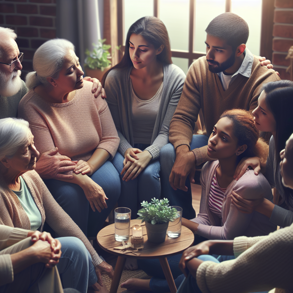 A warm family gathering discussing end-of-life planning, showing empathy and understanding