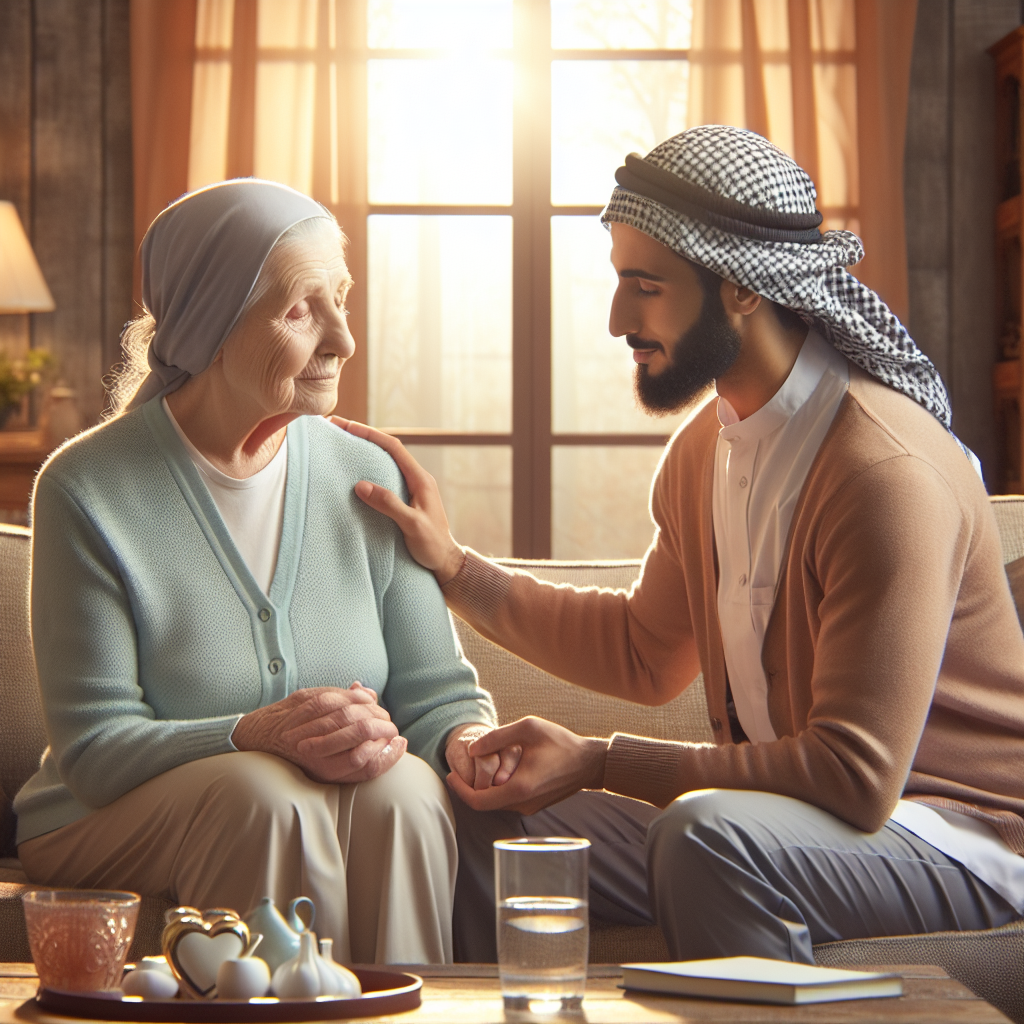A warm and inviting home setting with an elderly person receiving in-home hospice care from a compassionate caregiver