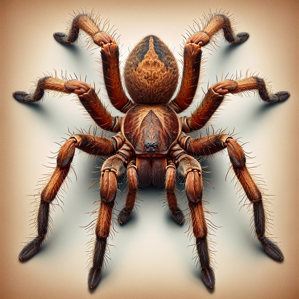 A close-up view of a brown recluse spider showing its physical characteristics including color and violin marking