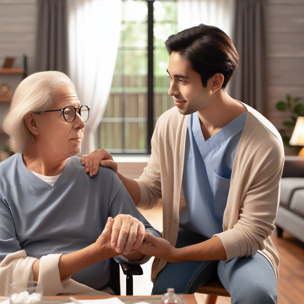A warm and inviting caregiver assisting an elderly person at home, showcasing non-medical home care services