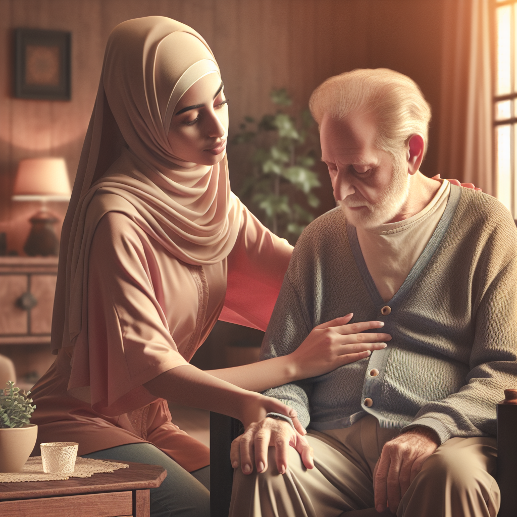A warm and inviting home setting with a caregiver assisting an elderly person in their daily activities
