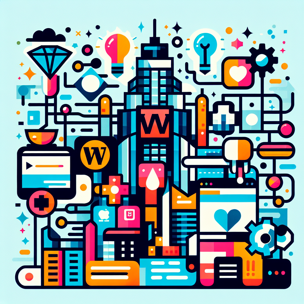 A vibrant graphic showcasing various website builders like WordPress, Squarespace, Wix, Shopify, Joomla, and Drupal with elements representing Calgary's skyline