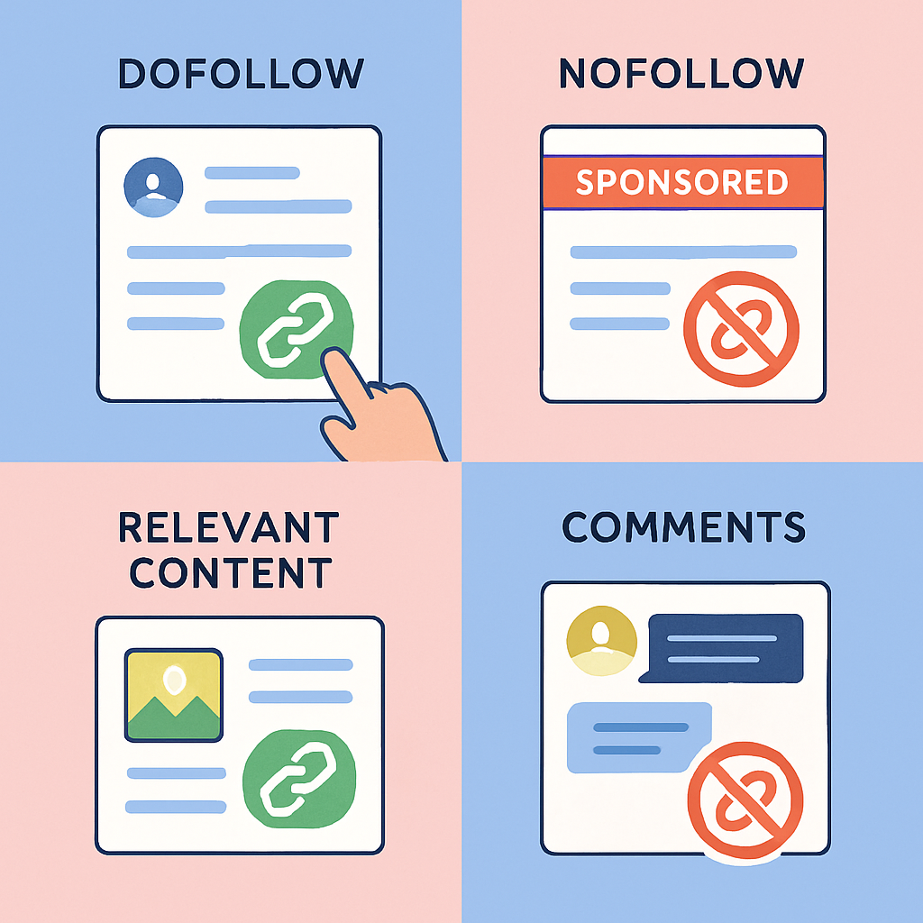 A visual guide showing scenarios for using dofollow and nofollow links effectively