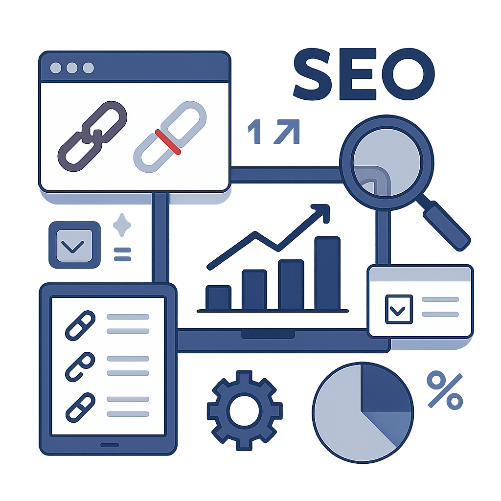 A sleek graphic showcasing various SEO tools for managing dofollow and nofollow links