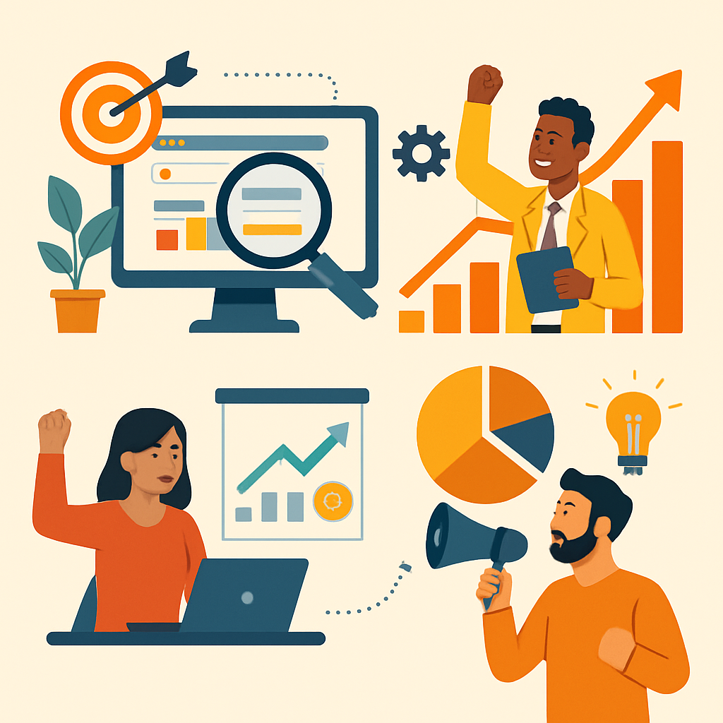 A dynamic infographic showcasing successful case studies of businesses using SEO competitor analysis tools