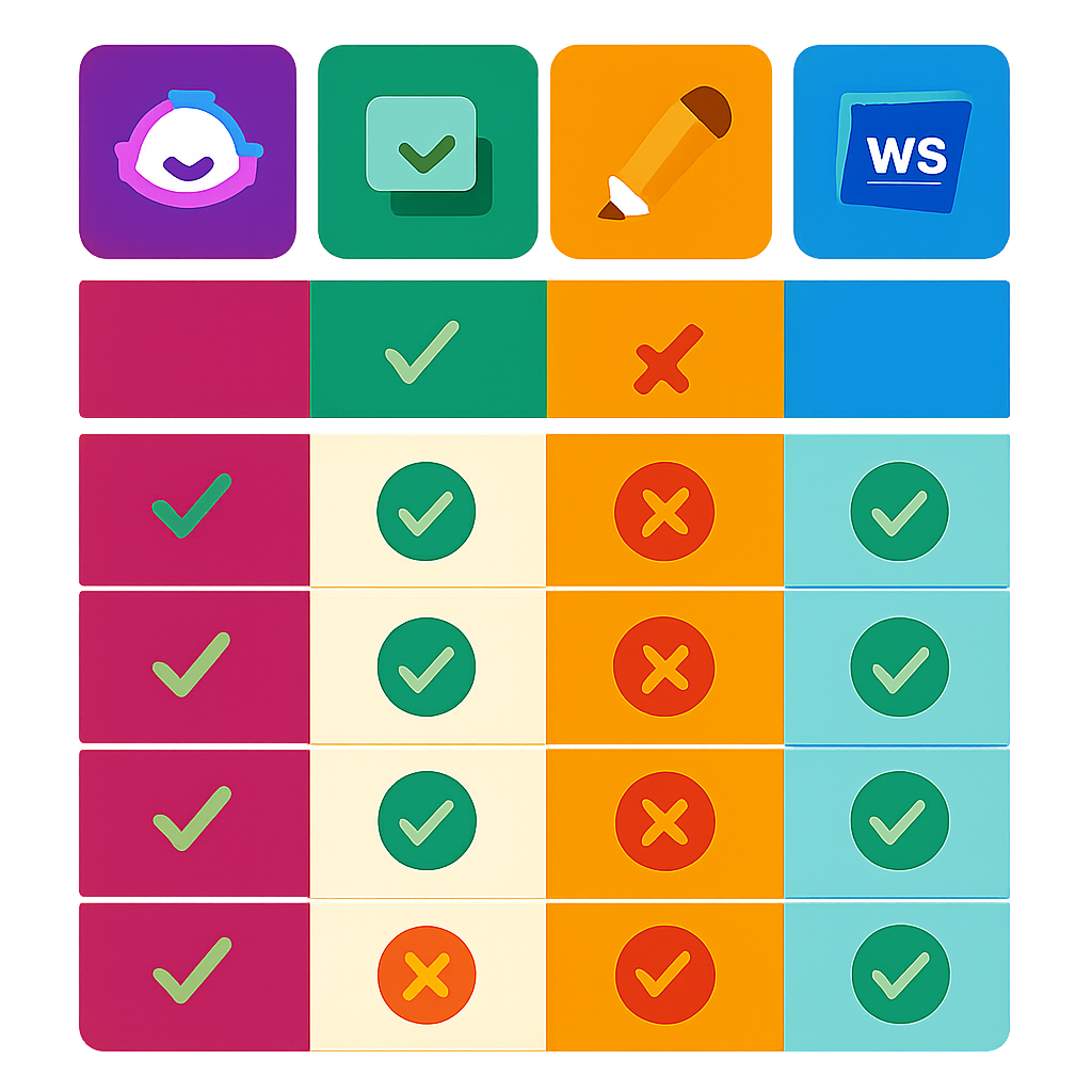 A vibrant infographic comparing popular AI writing software features