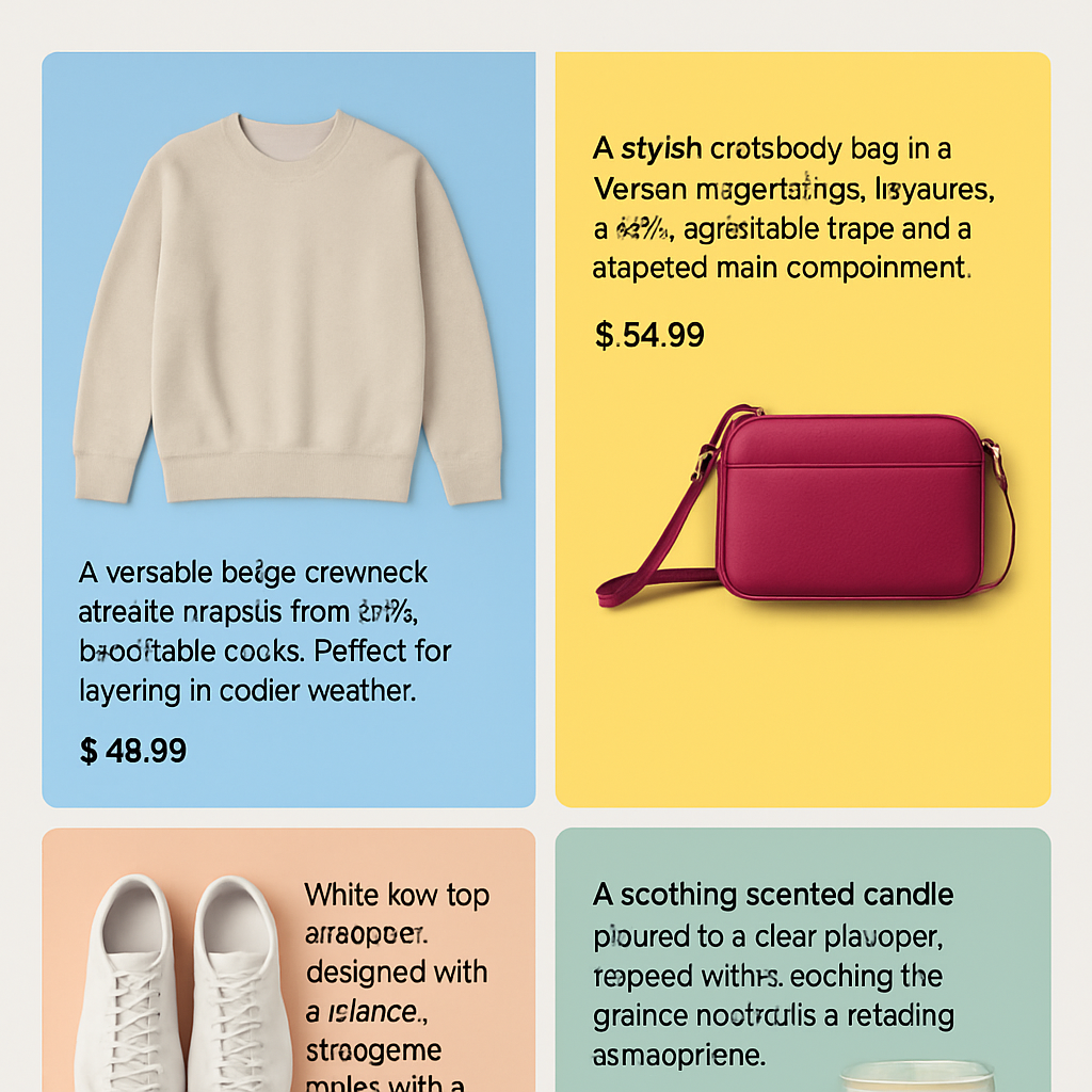 A vibrant and engaging ecommerce website screenshot showcasing effective AI-generated product descriptions