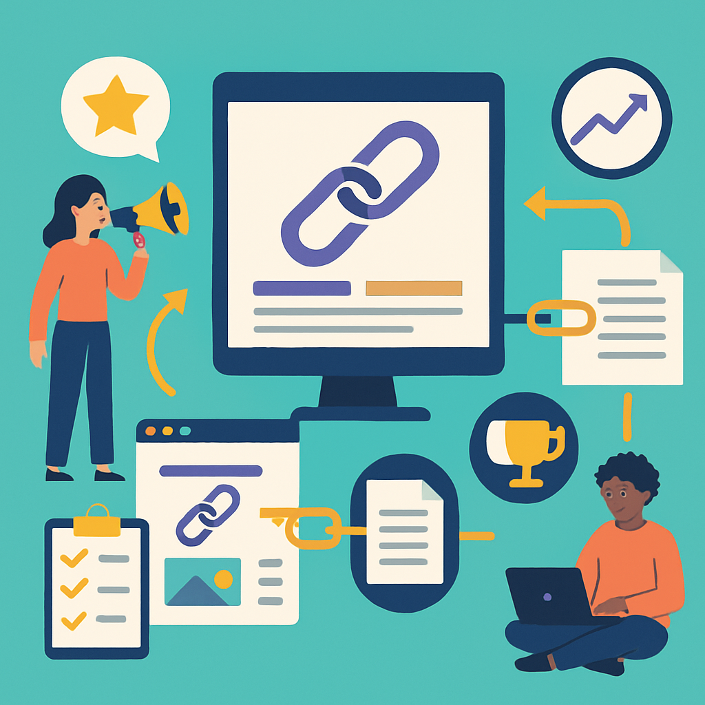 A colorful infographic illustrating various backlink building strategies and their effectiveness in SEO