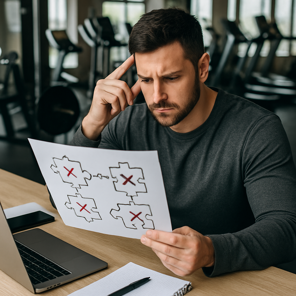 A visual representation showing common flaws in marketing automation processes within fitness businesses