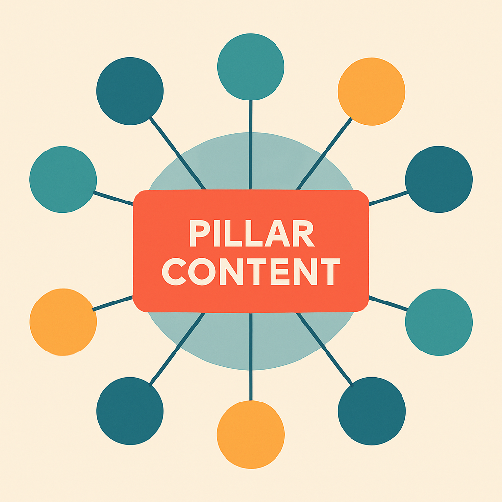 A visually appealing infographic showing the relationship between pillar content and topic clusters in SEO strategy