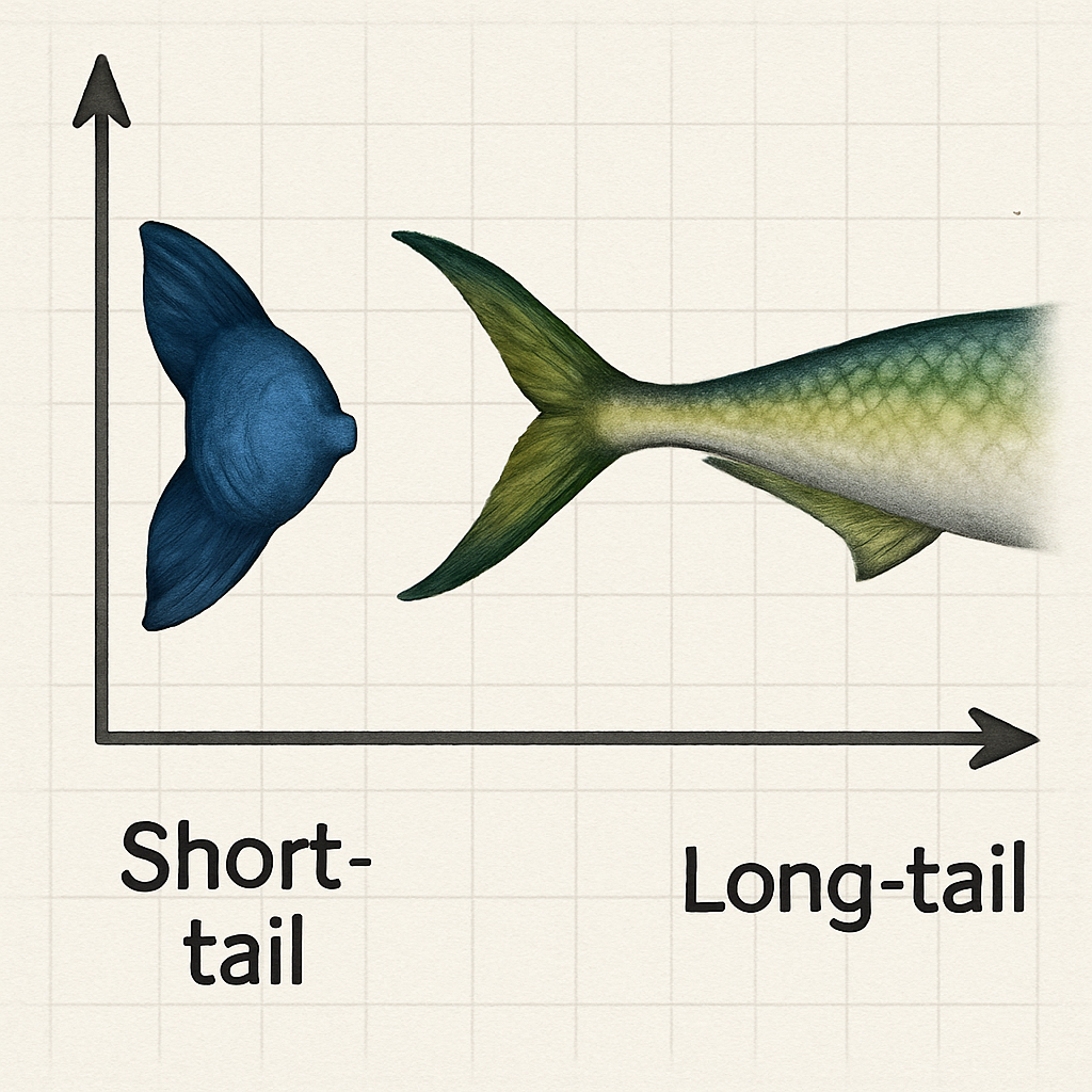 A visual representation of long-tail vs short-tail keywords in an engaging infographic style.